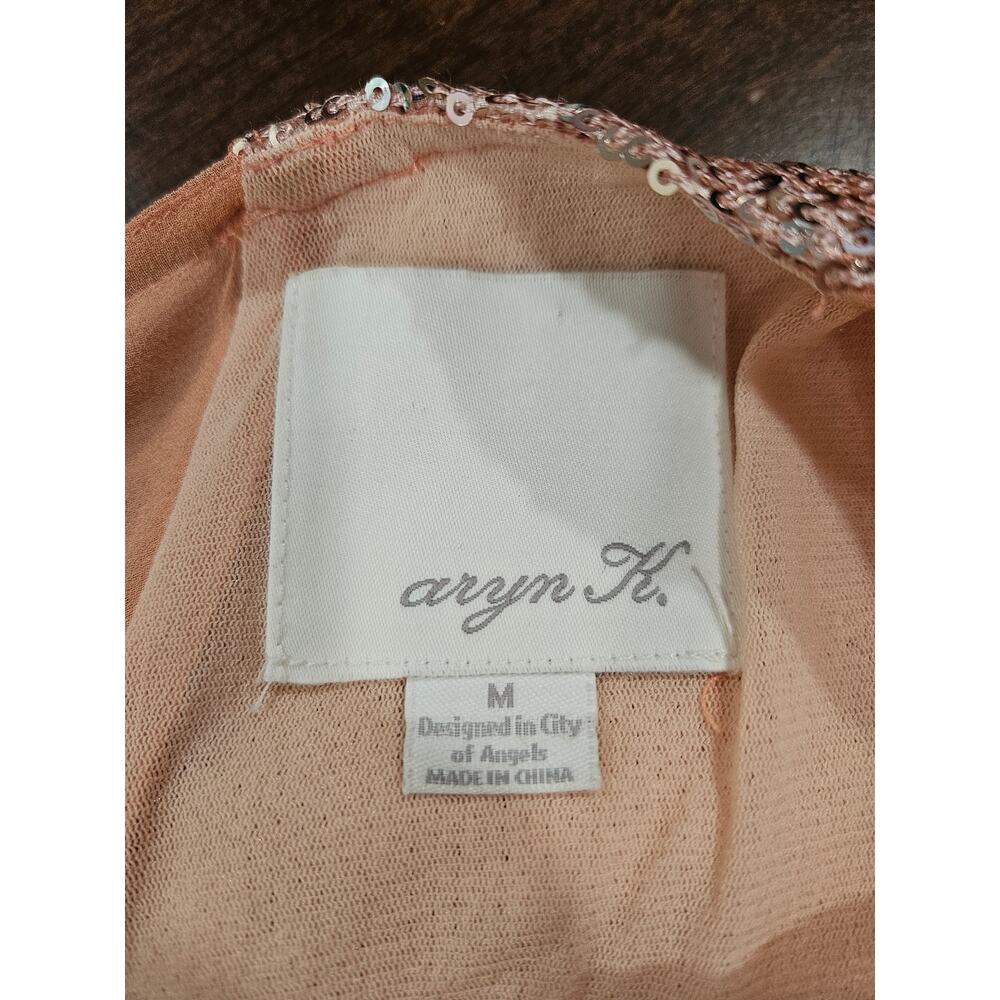 Aryn K Rose Gold Sequin Sheer Mesh Short Sleeve Top Women’s Medium Party NYE - Picture 3 of 7